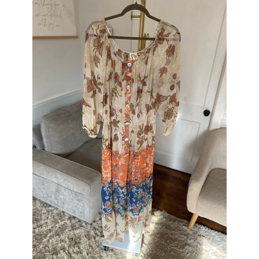 Fig And Flower Maxi Dress Floral Sheer Tiered Fairy Romantic Cottagecore Boho 2X - Picture 4 of 11